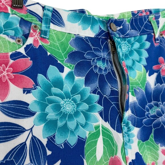 Bill Blass Women's Bold Floral Capri Pants Sz 16 Hi Rise Blue Pink Green Cotton - Picture 3 of 12